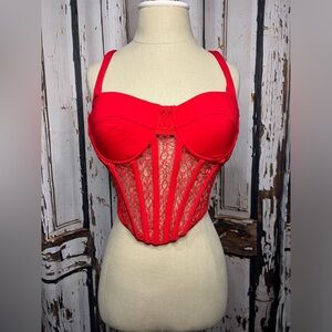 AKIRA Red Lace Corset Top